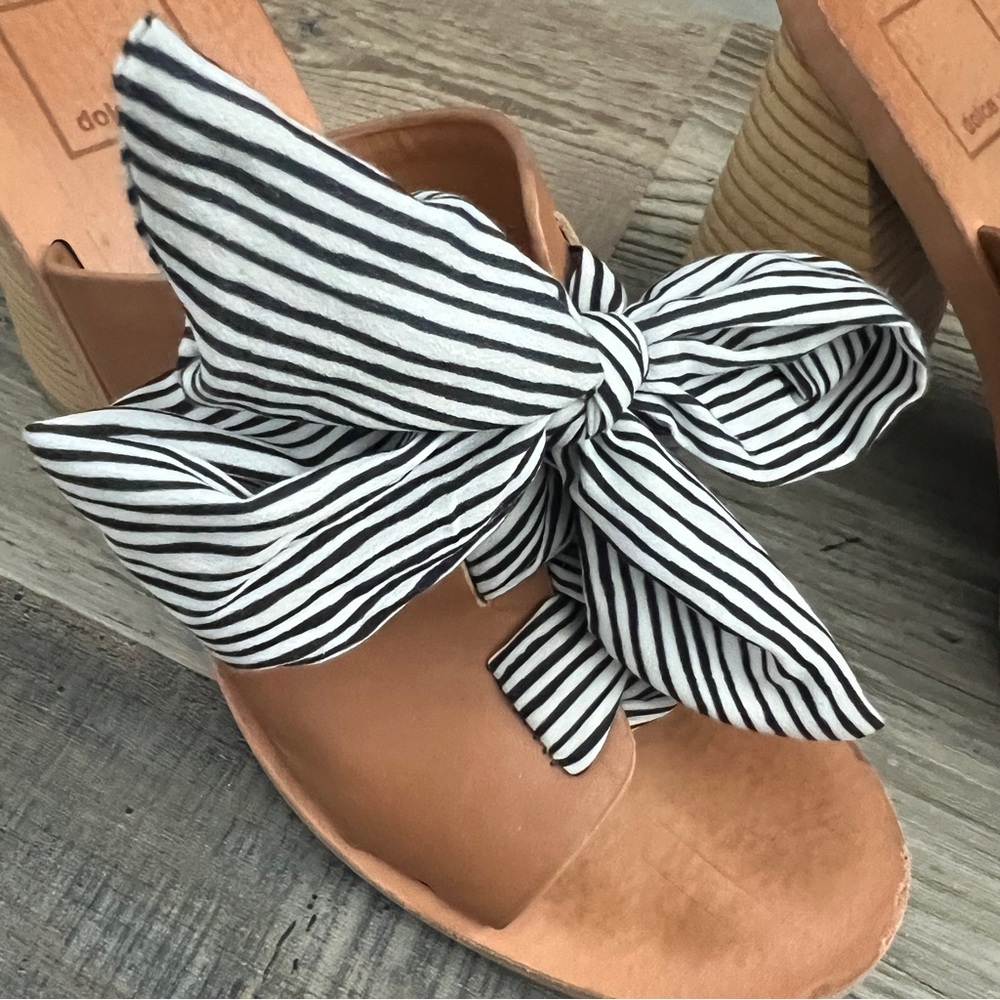 Dolce Vita tan leather sandals platform pinstriped - Picture 3 of 9